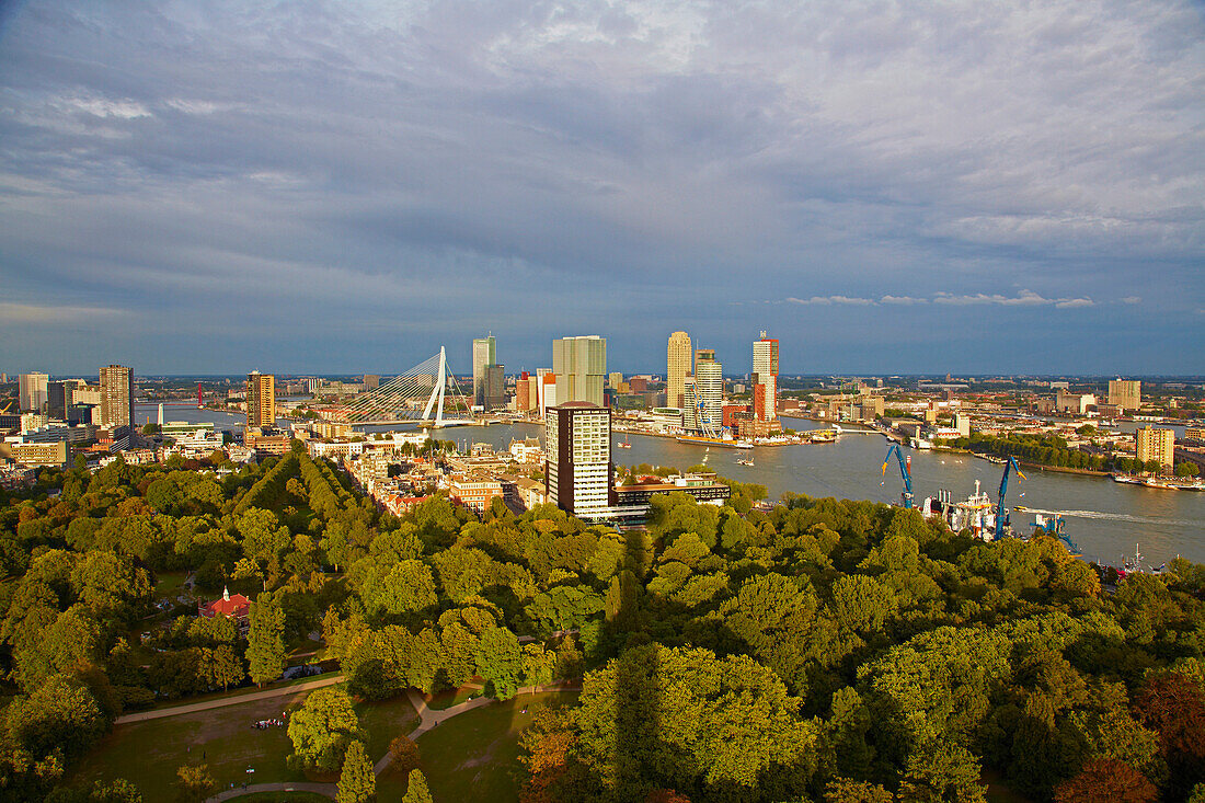 View of Rotterdam Harbour, Hotel New York, Skyline, Erasmus bridge, Province of Southern Netherlands, South Holland, Netherlands, Europe