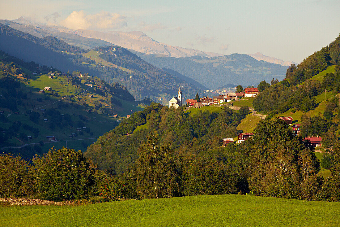 Landschaft am Vorderrhein bei Disentis, Cavardiras, Surselva, Rhein, Kanton Graubünden, Schweiz, Europa