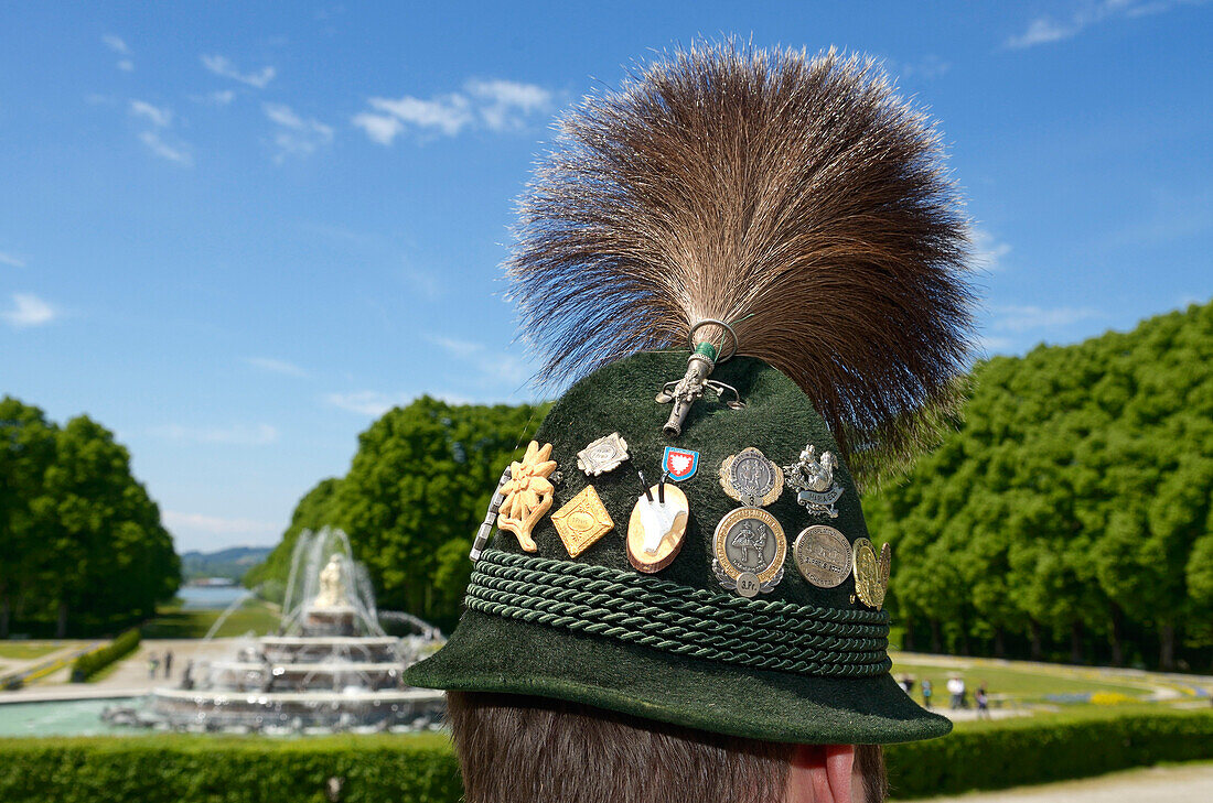 Traditional hat with gamsbart, Schloss Herrenchiemsee, Chiemsee, Chiemgau, Upper Bavaria, Germany