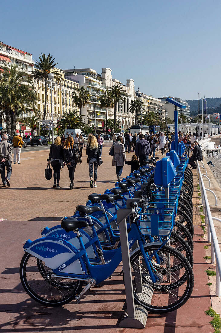 Rental Bikes, Promenade des Anglais, Nice, Alpes Maritimes, Provence, French Riviera, Mediterranean, France, Europe