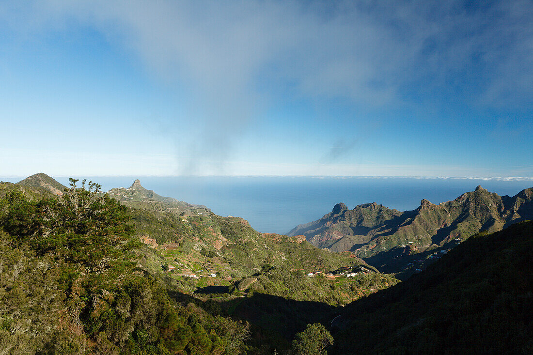 Valley of Afur, Barranco de Afur, Barranco del Tamadiste, gorge, view from Cruce de Afur, Las Montanas de Anaga, natural preserve, Parque Rural de Anaga, Tenerife, Canary Islands, Spain, Europe