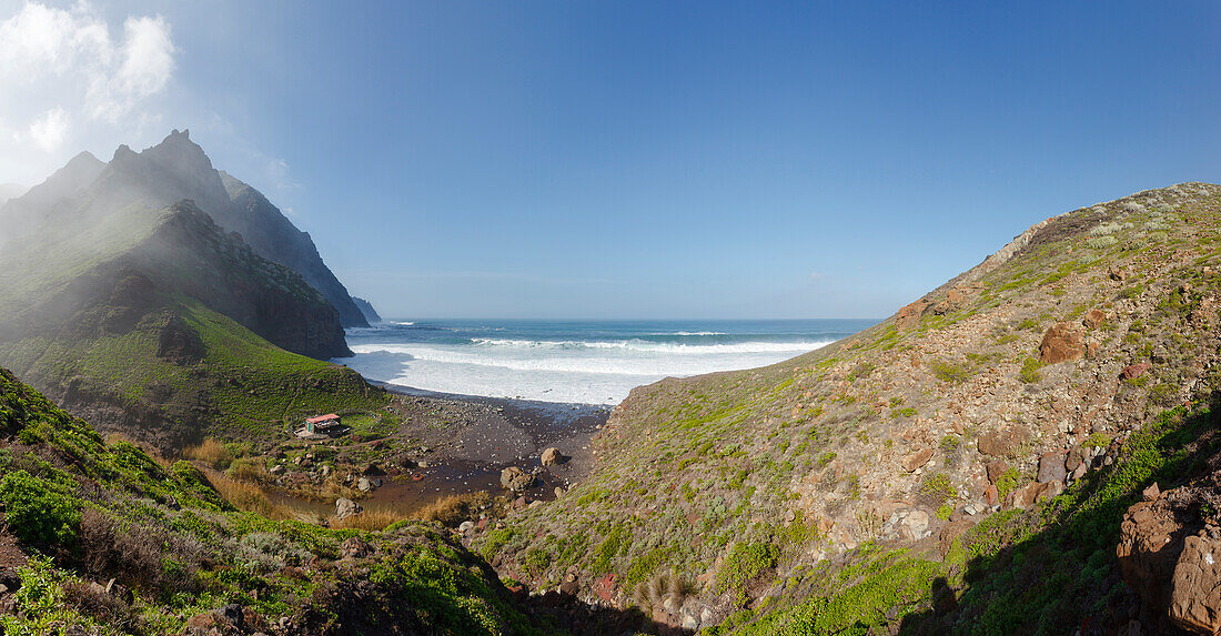 Barranco de Afur, canyon near Afur, Playa de Tamadiste, beach, Las Montanas de Anaga, natural preserve, Parque Rural de Anaga, Atlantic ocean, Tenerife, Canary Islands, Spain, Europe