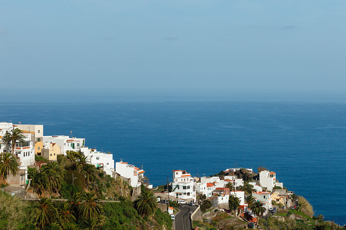 Taganana, Dorf, Palmen, Barranco de Fajaneta, Schlucht, Las Montanas de Anaga, Anaga Gebirge, Naturschutzgebiet, Parque Rural de Anaga, Küste, Atlantik, Teneriffa, Kanarische Inseln, Spanien, Europa