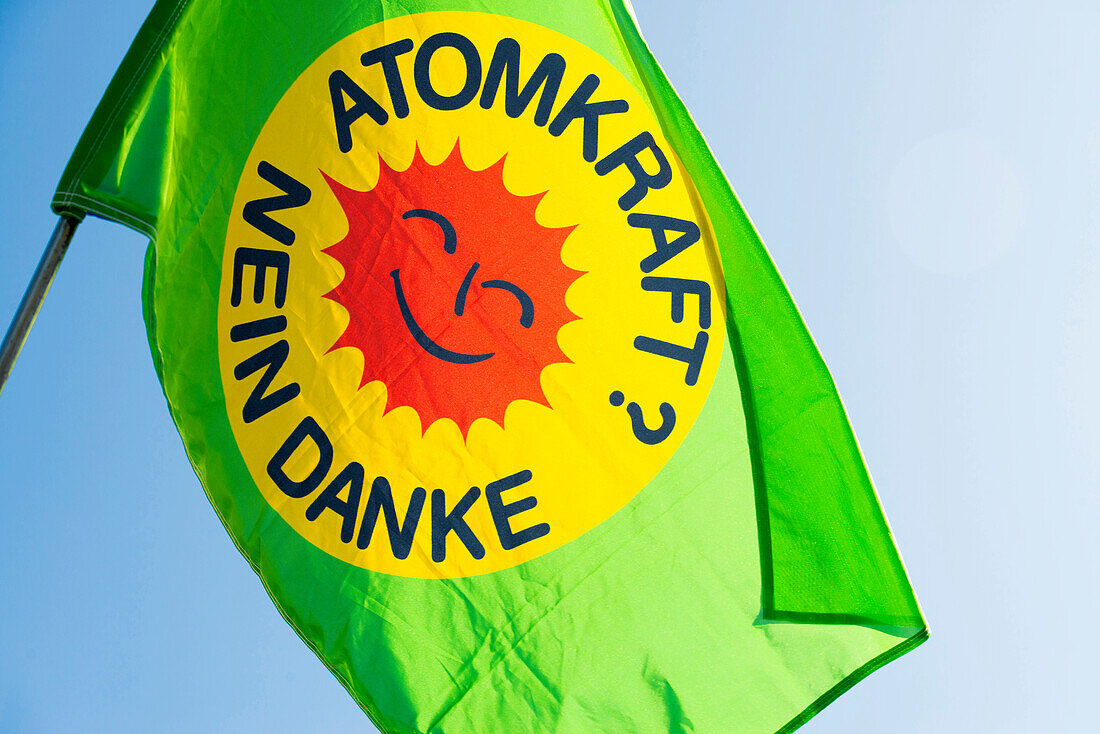 Demonstration against nuclear power in front of the atomic power plant Fessenheim, Fessenheim, Alsace, France