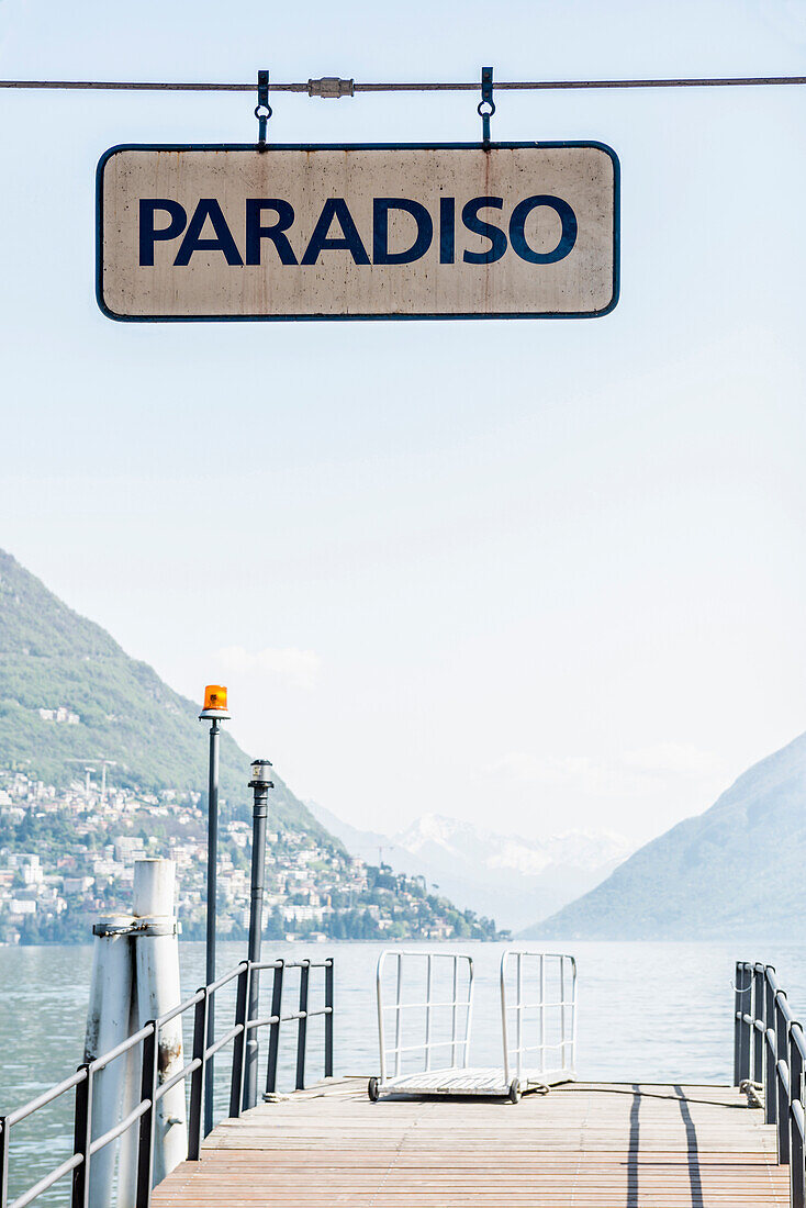 Jetty at Paradiso, Lugano, Lake Lugano, canton of Ticino, Switzerland