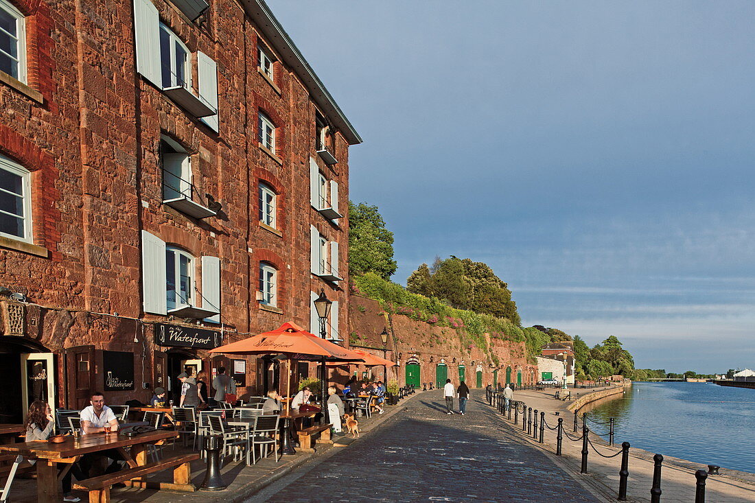 Waterfront pub on the quay of the river Exe, Exeter, Devon, England, Great Britain