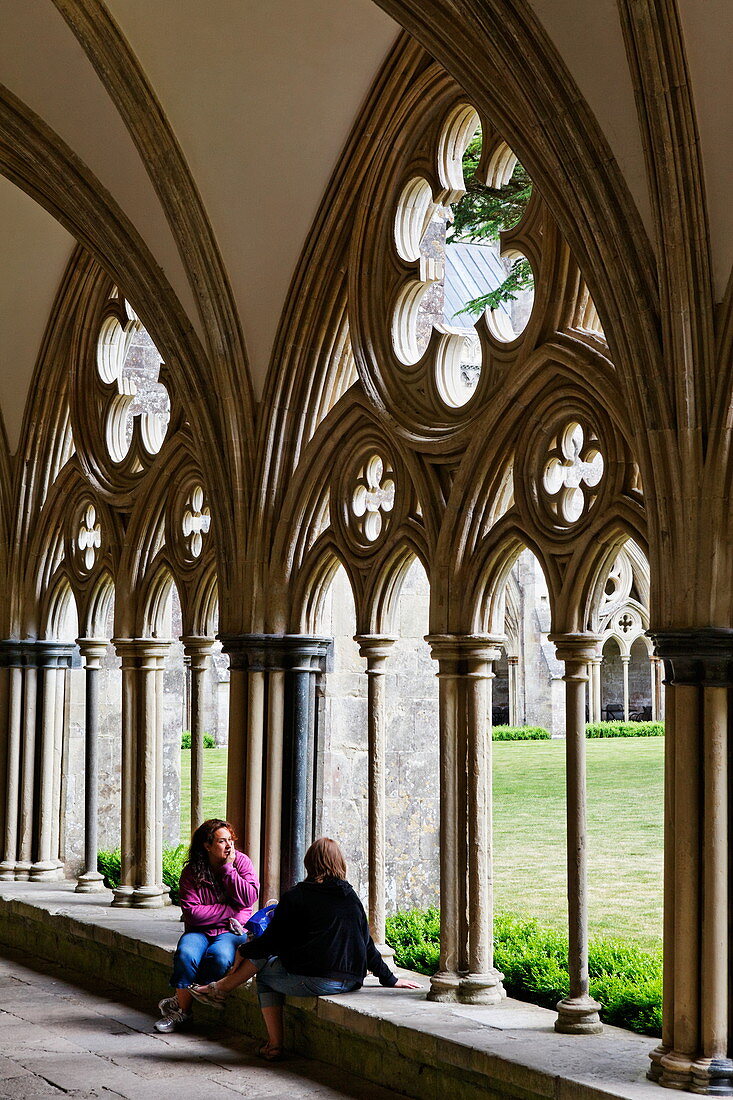 Cloisters, Salisbury Cathedral, Salisbury, Wiltshire, England, Great Britain