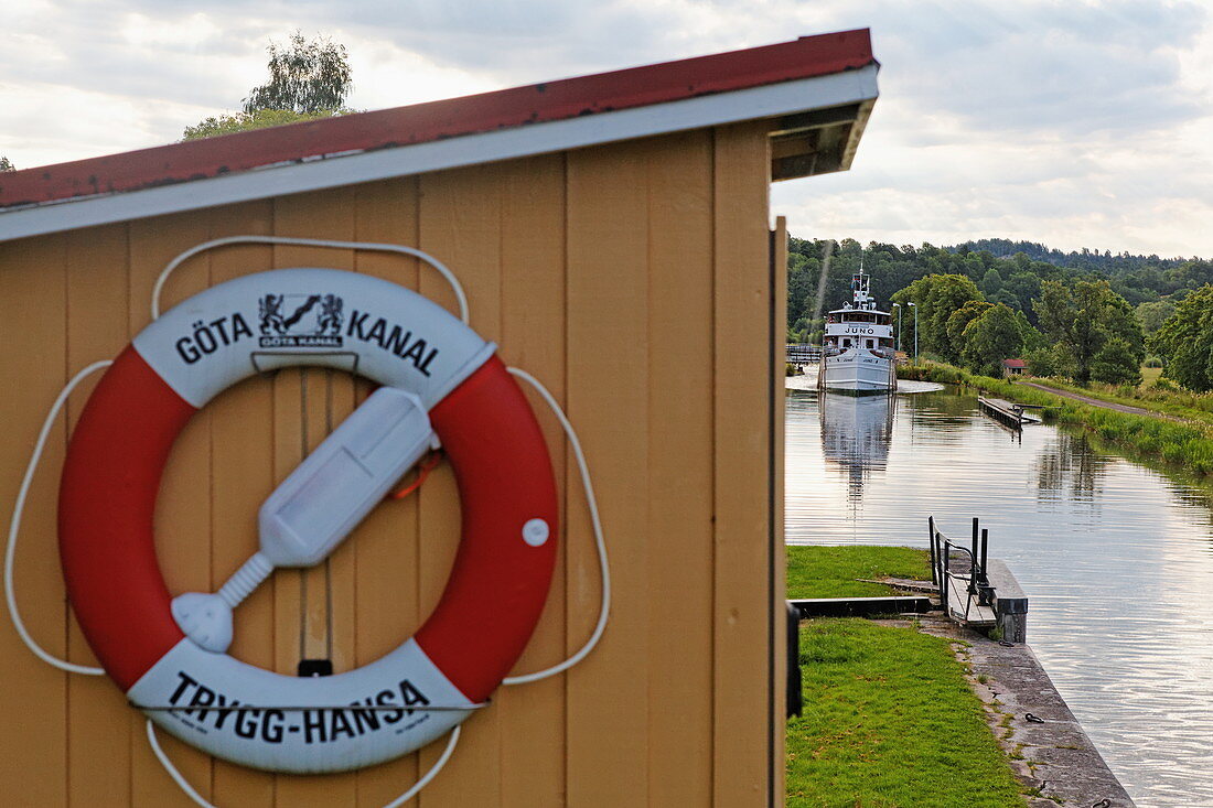 Historic canal boat Juno, Norrkoeping, Gota canal, Sweden