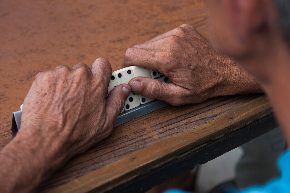 Mann spielt Domino, Havanna, La Habana, Kuba