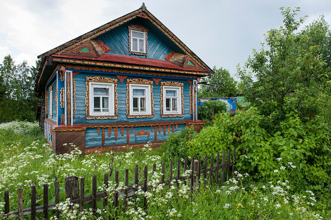 Colorful wooden house, Goritza, Vologda Oblast, Russia