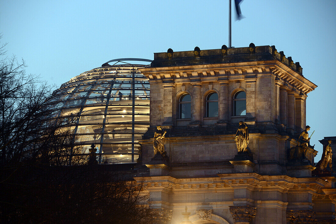 Cupola of the Reichstag in the evening light, Berlin, Germany