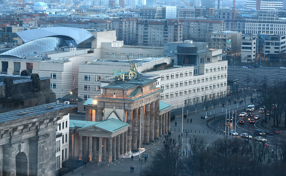 View of the Brandenburg gate and American embassy, Berlin, Germany
