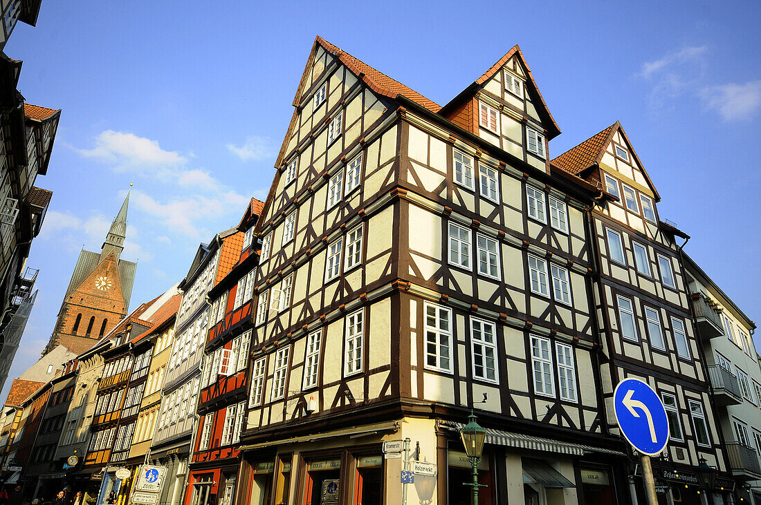 Kramerstreet and Market church, Marktkirche, Hannover, Lower Saxony, Germany