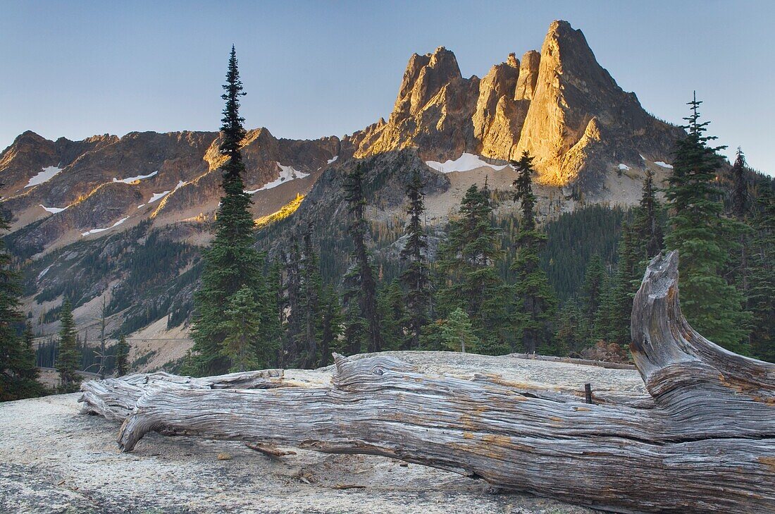Liberty Bell Mountain at sunrise from Washington Pass, North Cascades Washington.
