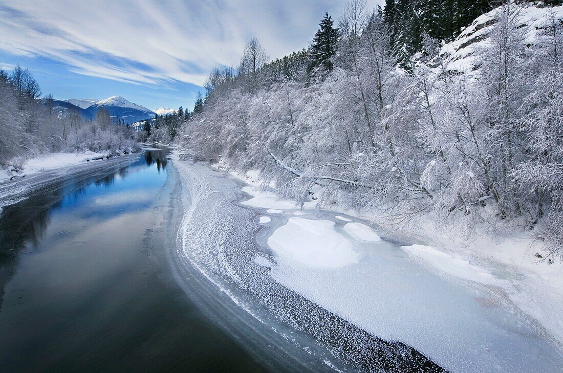Winter along the Birkenhead River near Pemberton, Coast Mountains British Columbia.