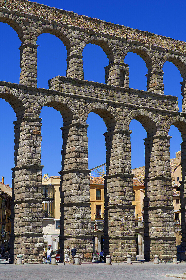 Segovia, Roman Aqueduct, Azoguejo Square, Castilla-Leon, Spain.