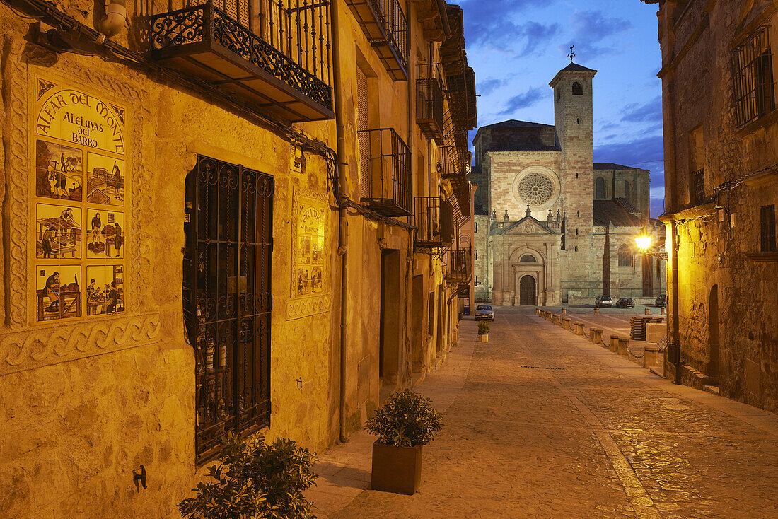 Cathedral, Main Square at Dusk, Sigüenza, Guadalajara province, Castilla-La Mancha, Spain