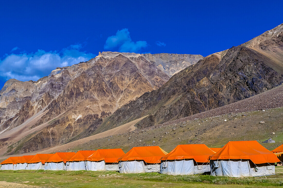 Gold Drop Camp (tented accomodation) at Sarchu The camp (at 14,432 feet) along the so-called Leh-Menali Highway is between the Baralacha La and Lachulung La Passes, near the boundary between Himachal Pradesh and Ladakh in India.