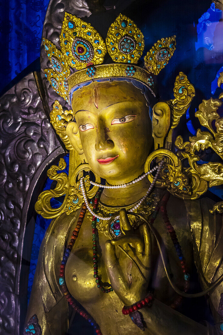 Statues, Stok Monastery, Leh Valley, Ladakh, Jammu and Kashmir State, India.