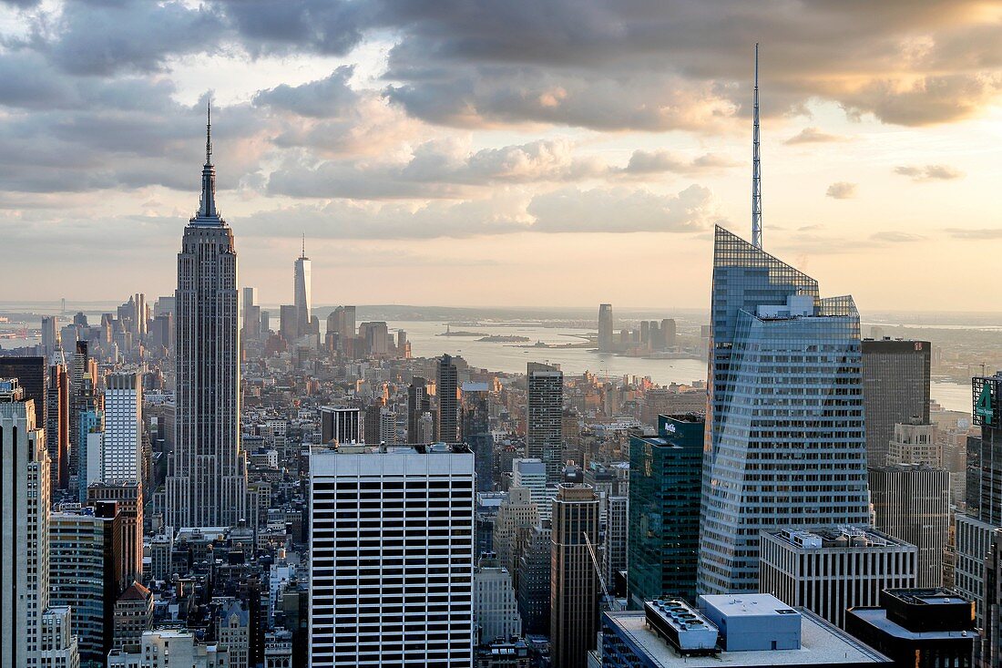 Looking South from Midtown Manhattan at the Empire State Building and Surrounding Area.