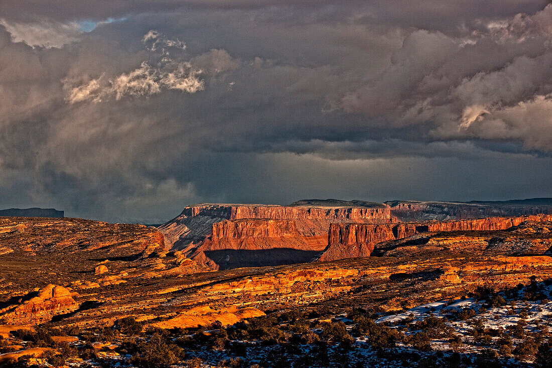 View Of Mountains And Storm Clouds In Arches National Park, Utah.