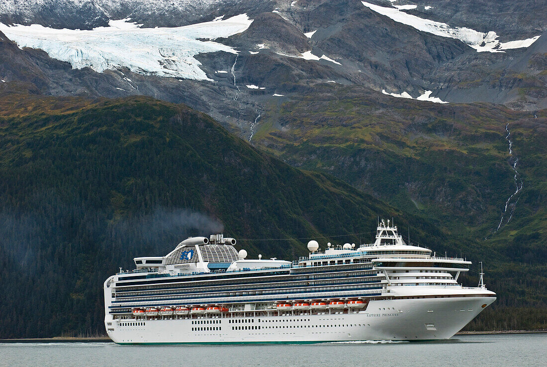 The Sapphire Princess Cruise Ship Leaves Port At Whittier Bound For The Open Waters Of The Prince William Sound, Southcentral Alaska, Autumn