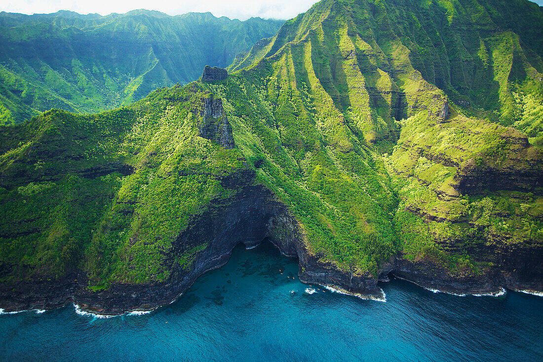 'Aerial view of the coastline of an hawaiian island; Hawaii, United States of America'