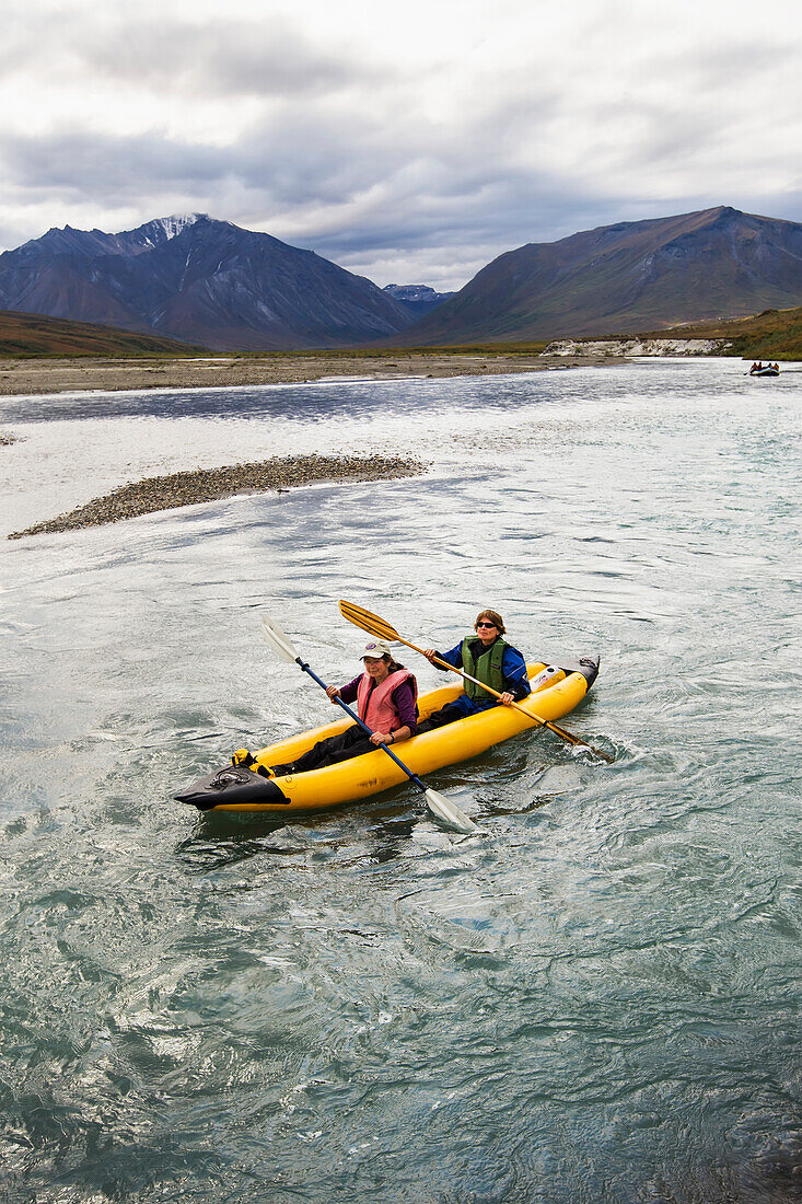 Rafters On Noatak River In The Brooks Range, Gates Of The Arctic National Park, Northwestern Alaska, Above The Arctic Circle, Arctic Alaska, Summer.