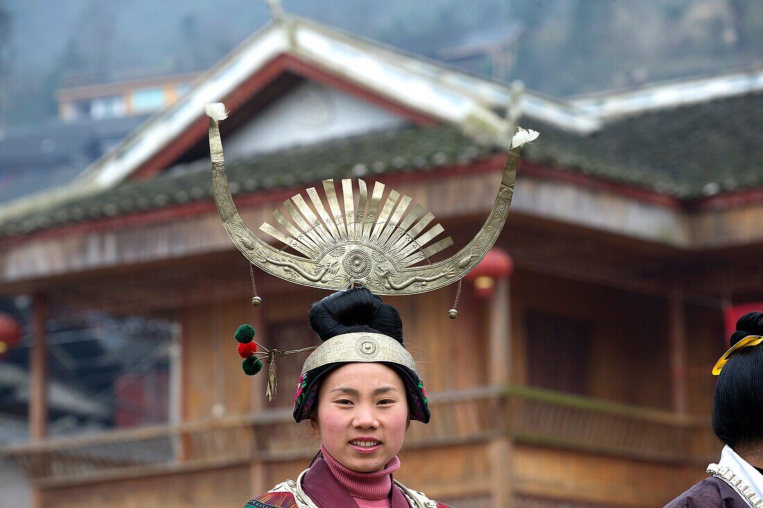 China , Guizhou province , Qingman village , Green Miao ethnic minority in traditional dress.