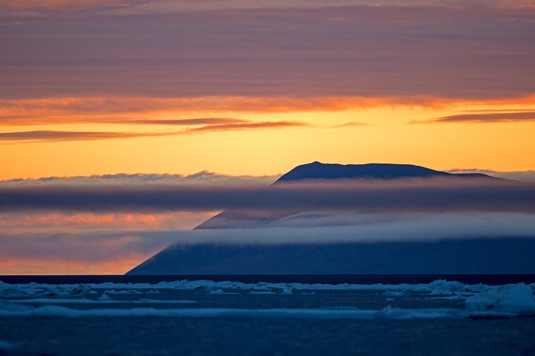 Russia , Chukotka autonomous district , Wrangel island , Pack ice at sunset.