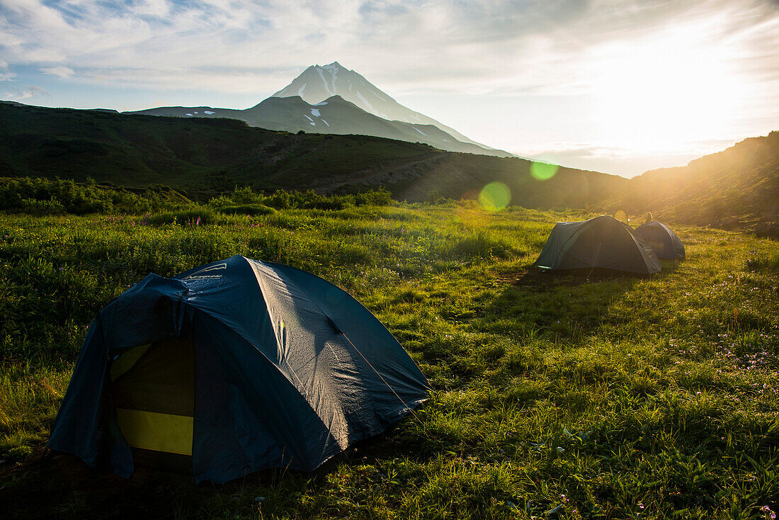 Camping below Vilyuchinsk volcano, Kamchatka, Russia, Eurasia