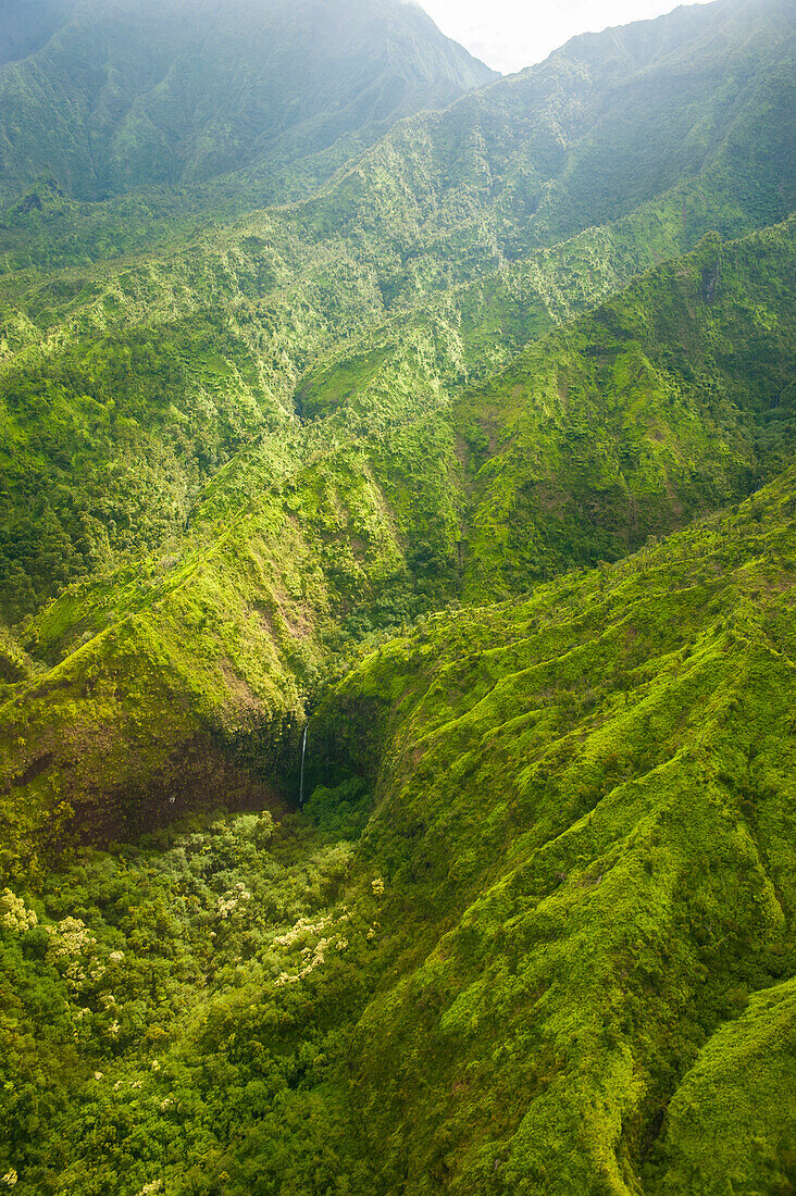 Aerial of the rugged interior of the island of Kauai, Hawaii, United States of America, Pacific