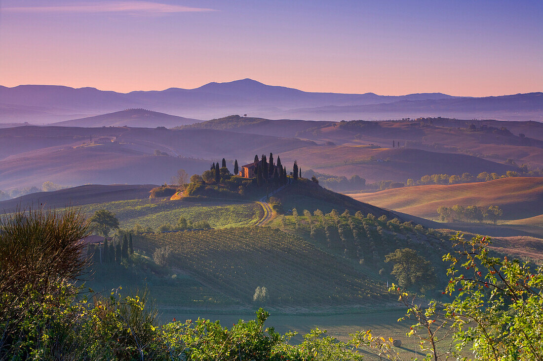 Iconic Tuscan Farmhouse, Val d' Orcia, UNESCO World Heritage Site, Tuscany, Italy, Europe