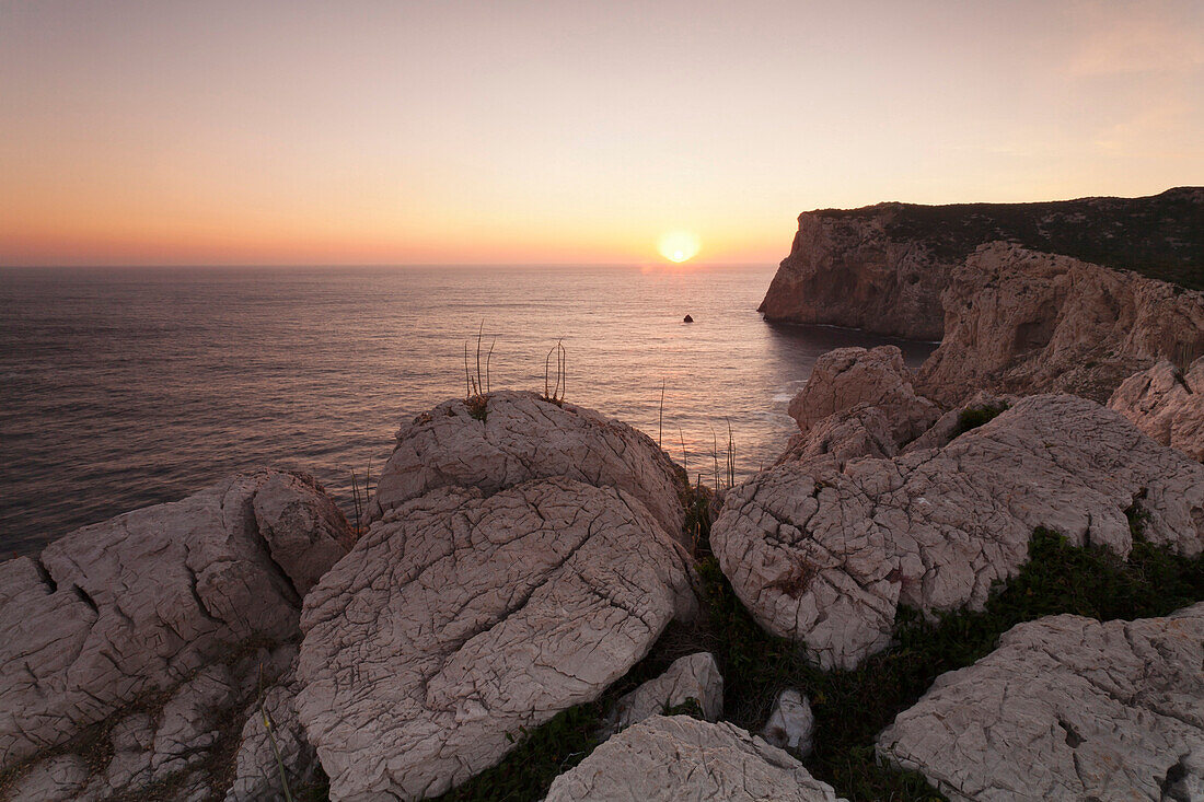 Capo Caccia at sunset, Province Nurra, Sardinia, Italy, Mediterranean, Europe