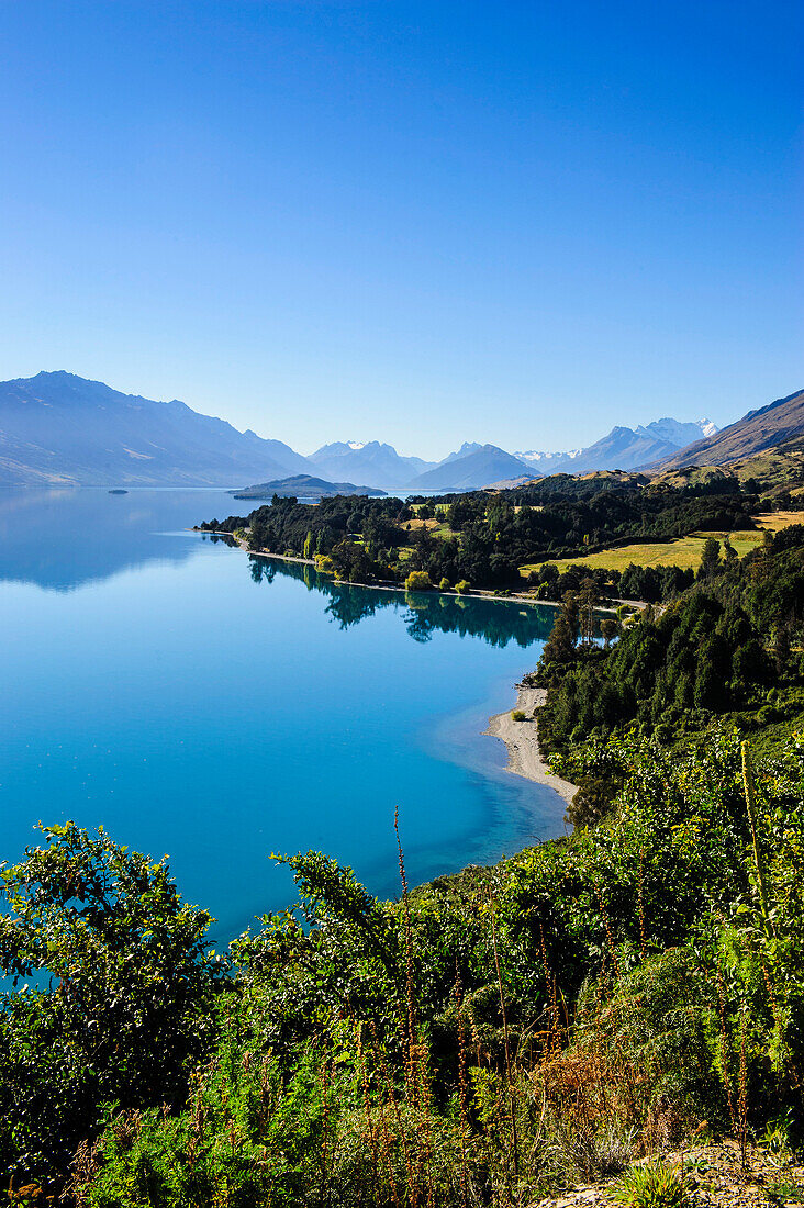 Turquoise water of Lake Wakatipu, around Queenstown, Otago, South Island, New Zealand, Pacific