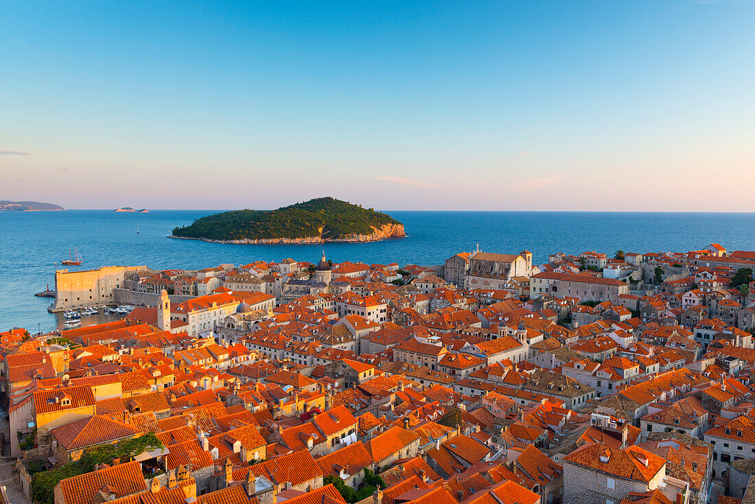 Old Town (Stari Grad), UNESCO World Heritage Site, with Lokrum Island beyond, Dubrovnik, Dalmatia, Croatia, Europe