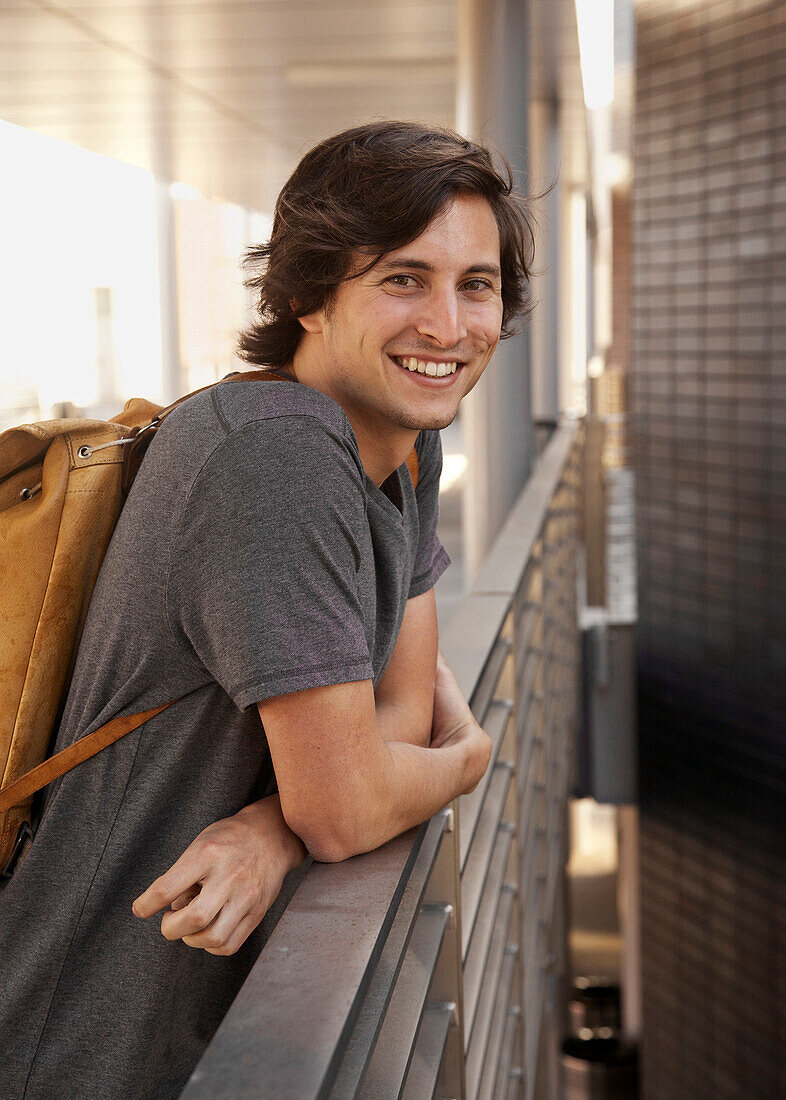 Portrait of smiling college student, Long Beach, California, USA