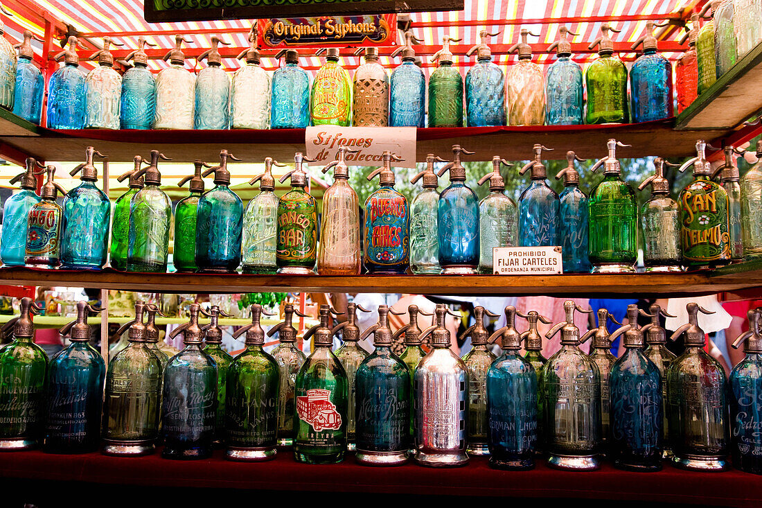 syphoon water bottle sunday market . Dorrego square, SAN TELMO historical area Buenos Aires - Argentina