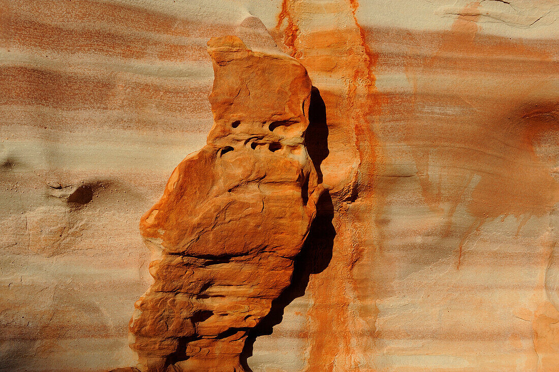 ERODED SANDSTONE CLIFF, VALLEY OF FIRE STATE PARK, NEVADA, USA