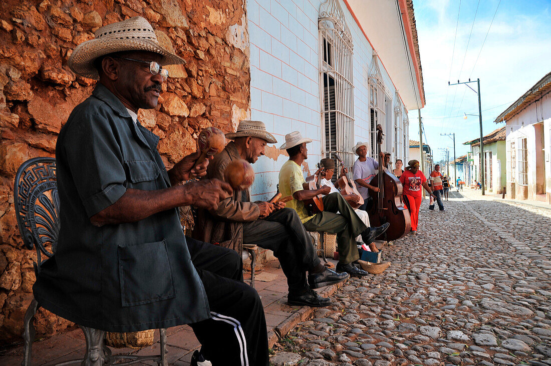 Cuban orchestra playing in the street, Trinidad, Cuba, Caribbean