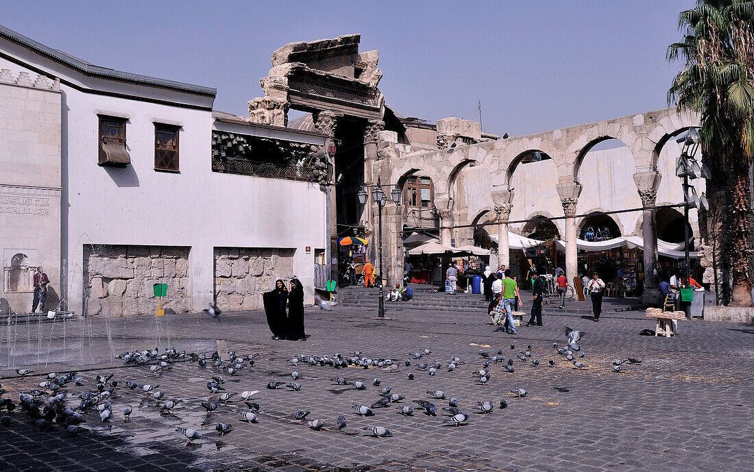Syria, Damascus, October 2010. Great Mosque square, ruins of Jupiter's temple