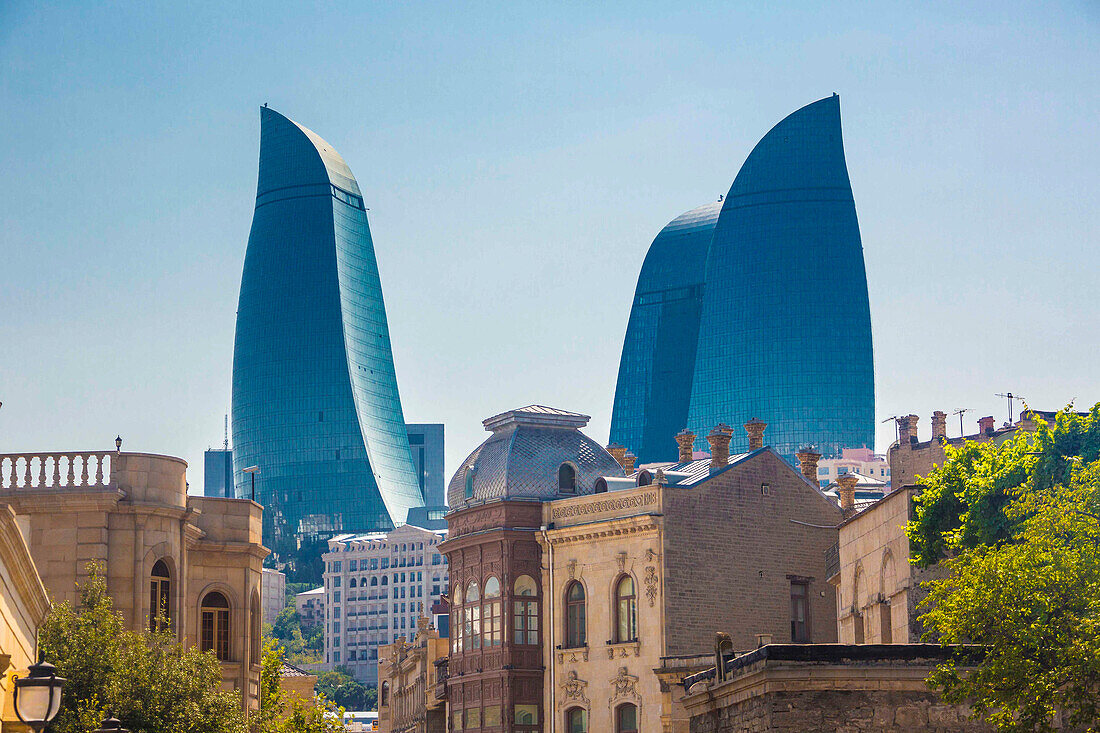 Azerbaijan, Baku City, Old Baku City (W.H.) and Flame Towers