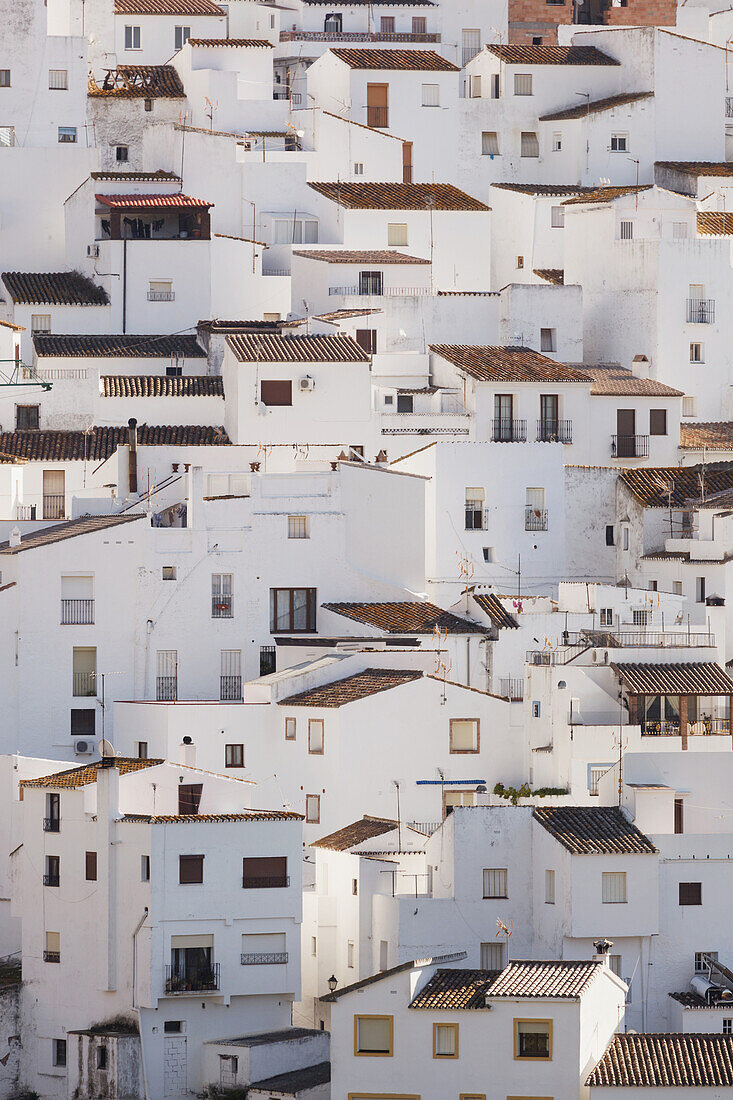 'Typical Whitewashed Mountain Village; Cacares, Malaga Province, Andalusia, Spain'