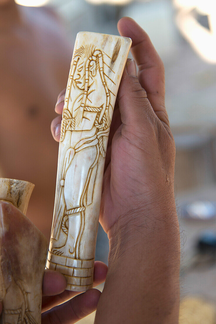 'A Hand Holds Carved Handiwork; Copan, Honduras'