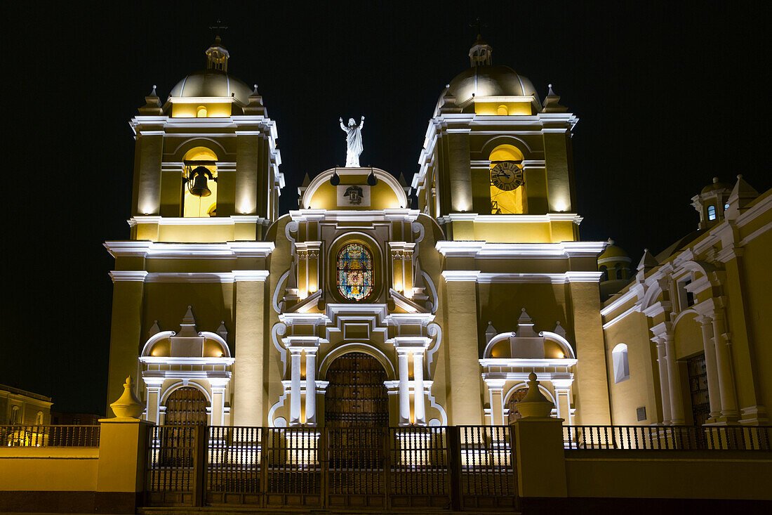 Cathedral at night, Trujillo, La Libertad, Peru
