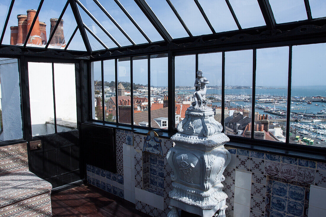 View of saint peter port from the top floor of hauteville house, victor hugo's house in guernsey, channel islands