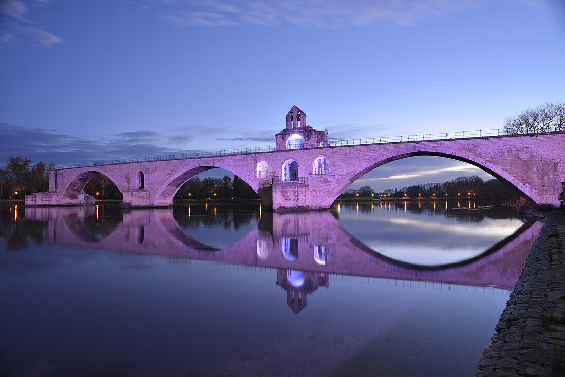 The saint-benezet bridge, more commonly called the bridge of avignon, once crossed the rhone but a part of it was destroyed and still today has not been rebuilt, avignon, vaucluse (84), france