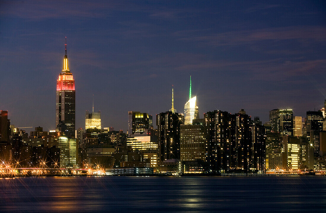Manhattan Skyline Featureing Empire State Building at Night, New York City, USA