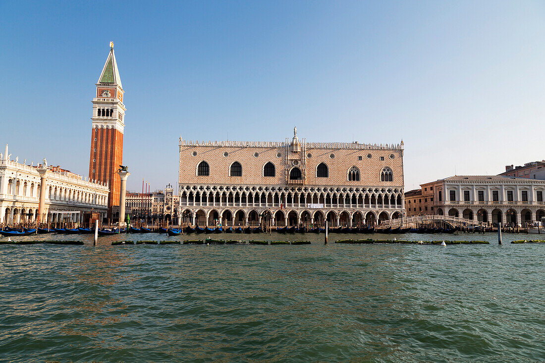 The Campanile and Palazzo Ducale (Doges Palace), St. Mark's Square, seen from St. Mark's Basin, Venice, UNESCO World Heritage Site, Veneto, Italy, Europe