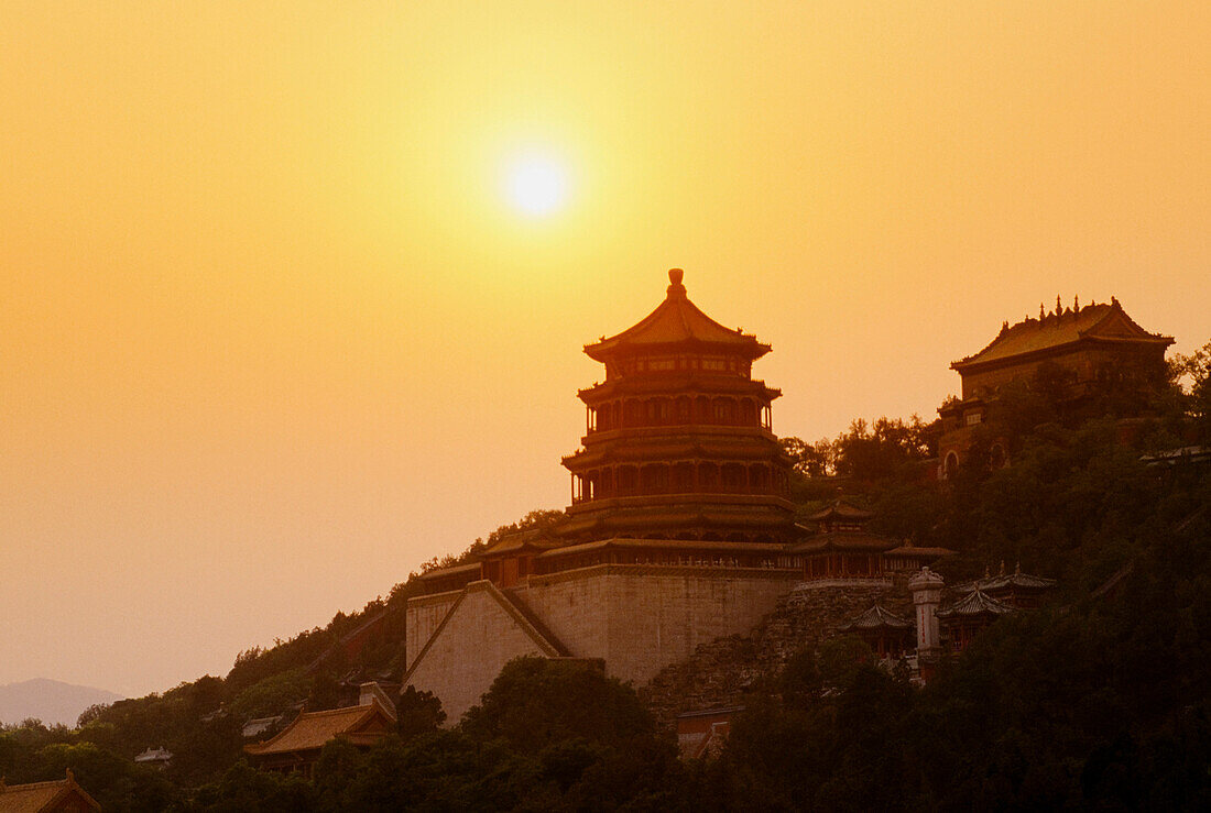 Pagoda In Summer Palace At Sunset In Beijing, China